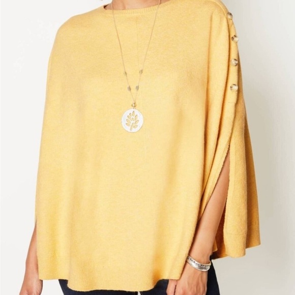 J Jill Women's Yellow Pastel knit Poncho Cape Button Detail One Size Sweater - Picture 1 of 6